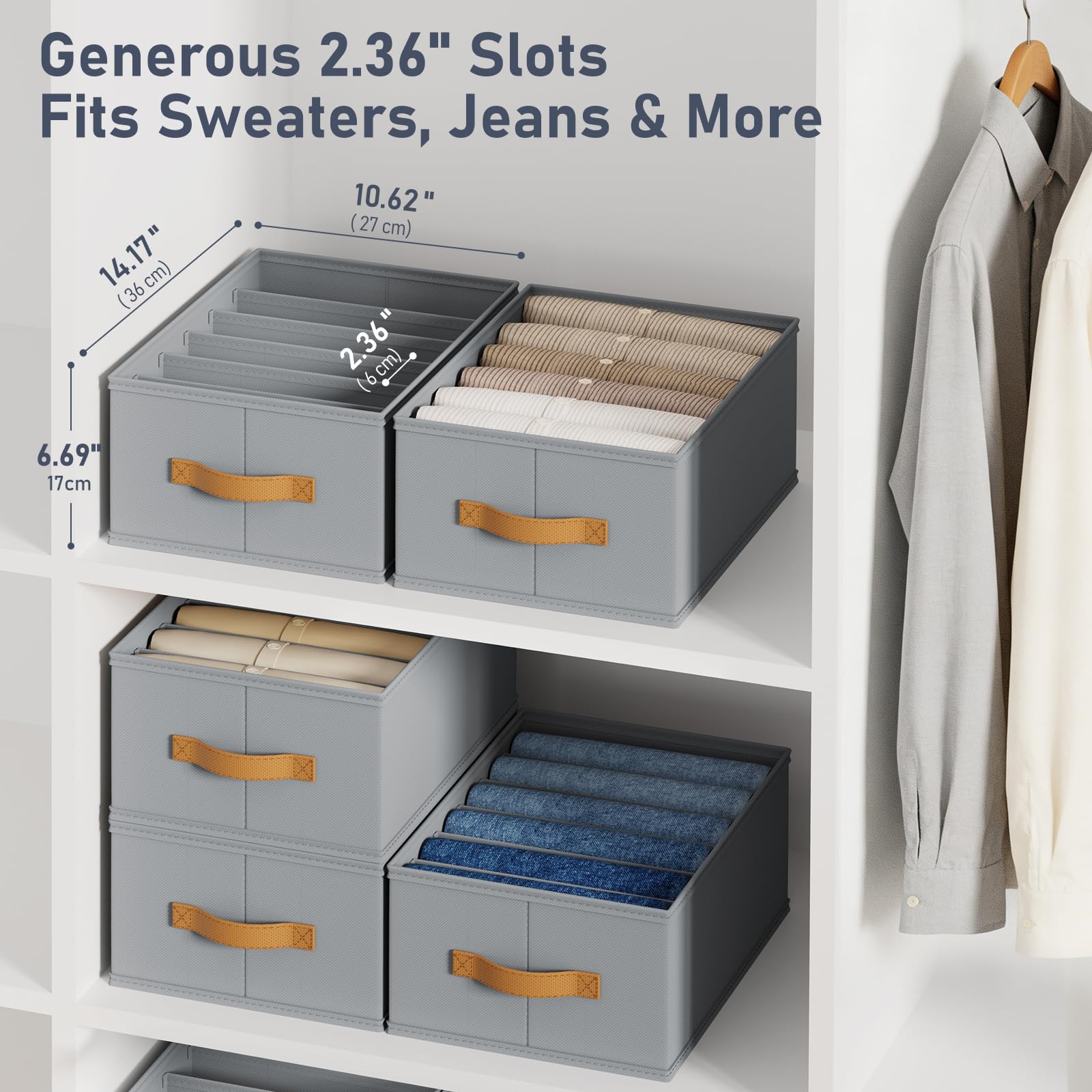 DIMJ Wardrobe multi-compartment dividers help sort clothes quickly.