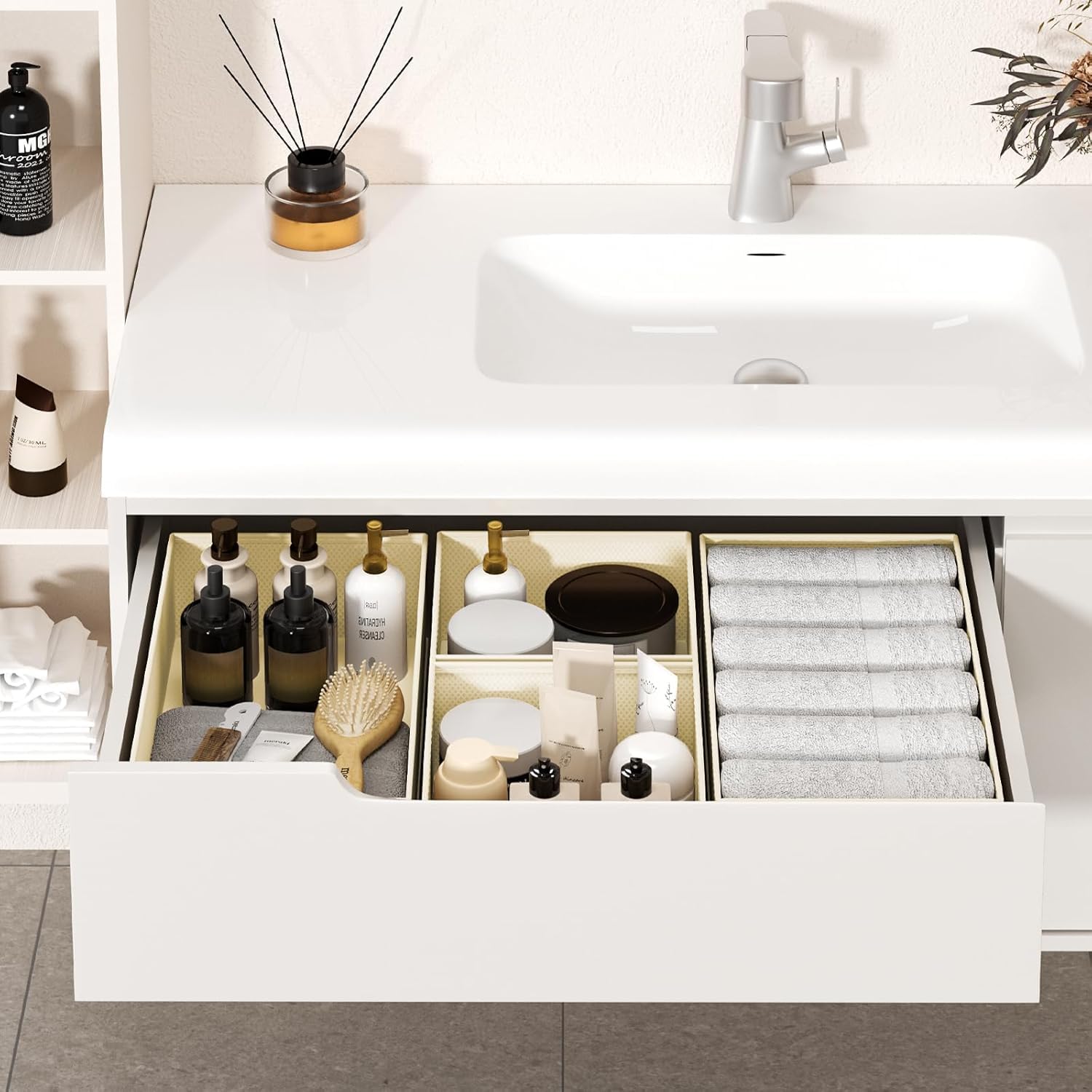 DIMJ bin in a wardrobe setup demonstrating quick access and tidy shelves.