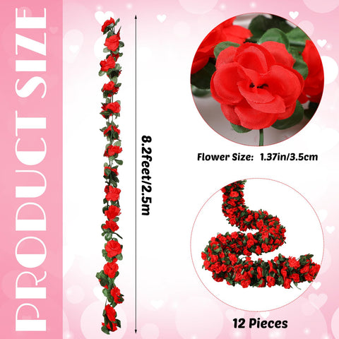 Dingion artificial rose vines for wall decor in red color.