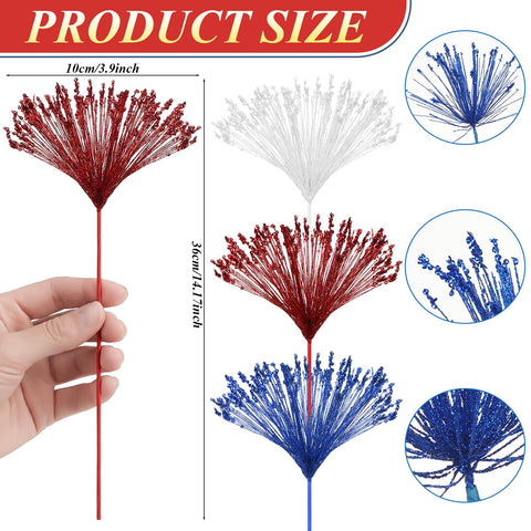 Dingion white glitter firework picks add elegant patriotic touch.