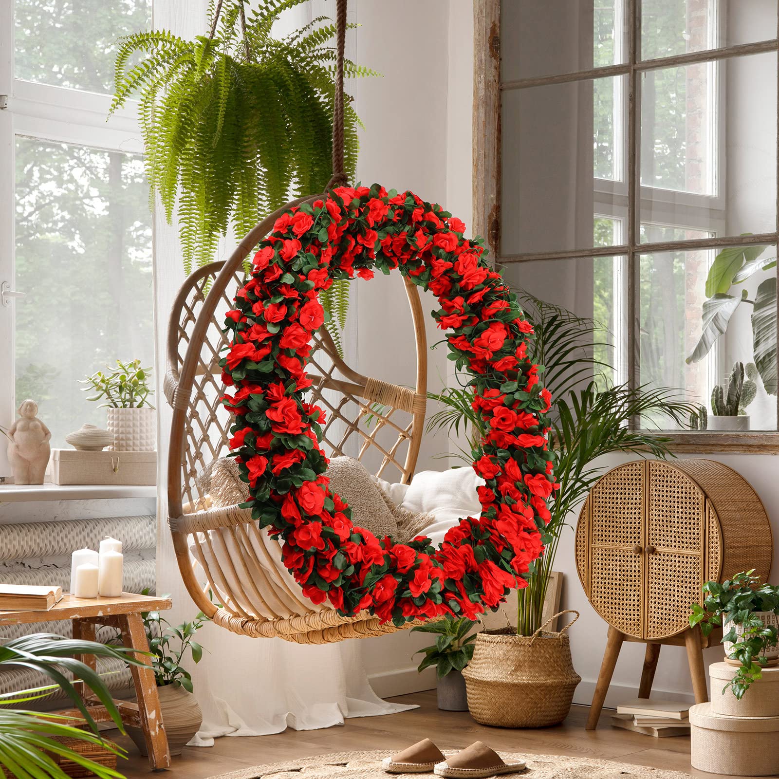 Dingion 100ft rose garland creates vivid event accents.