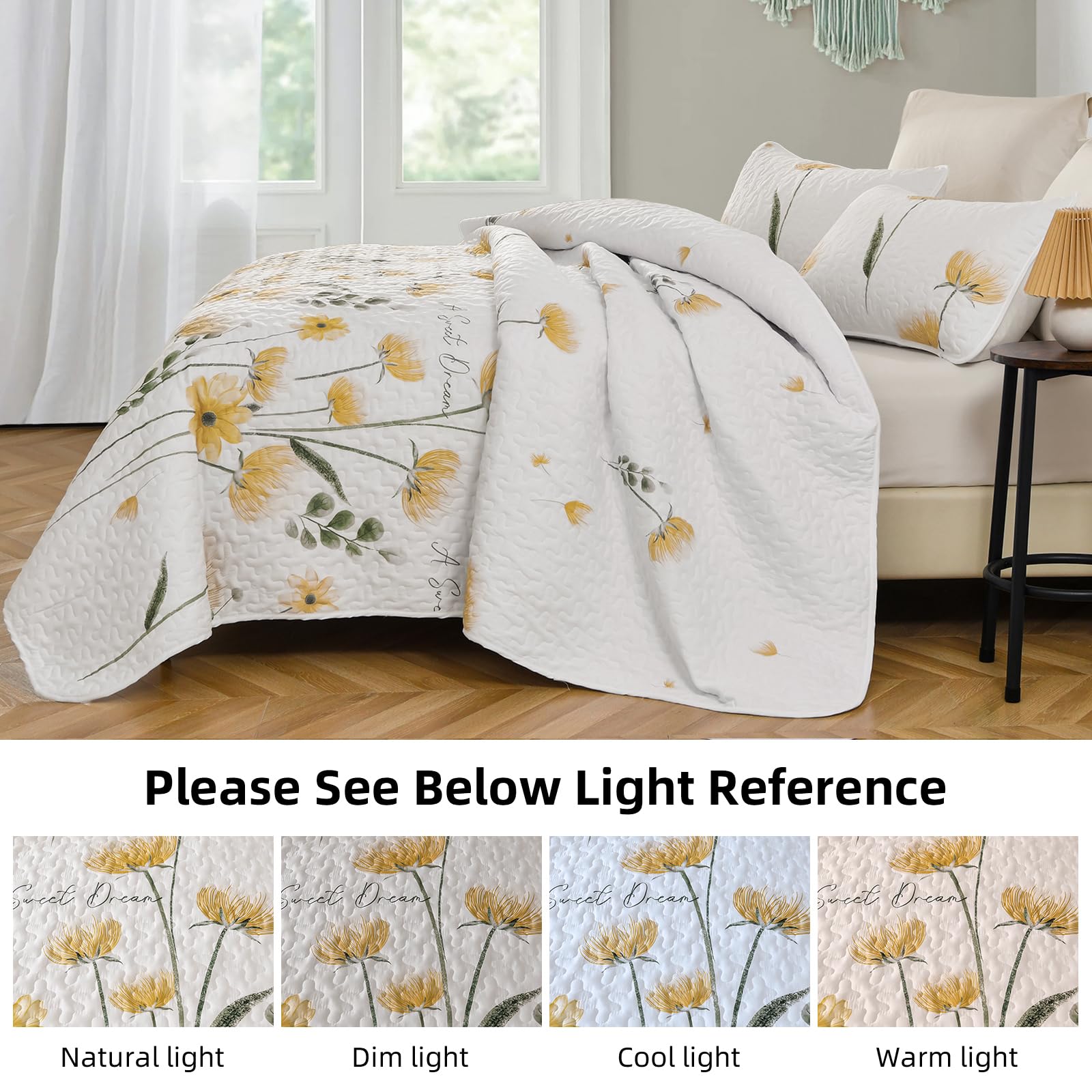 Reversible quilt set offering two looks for seasonal styling.