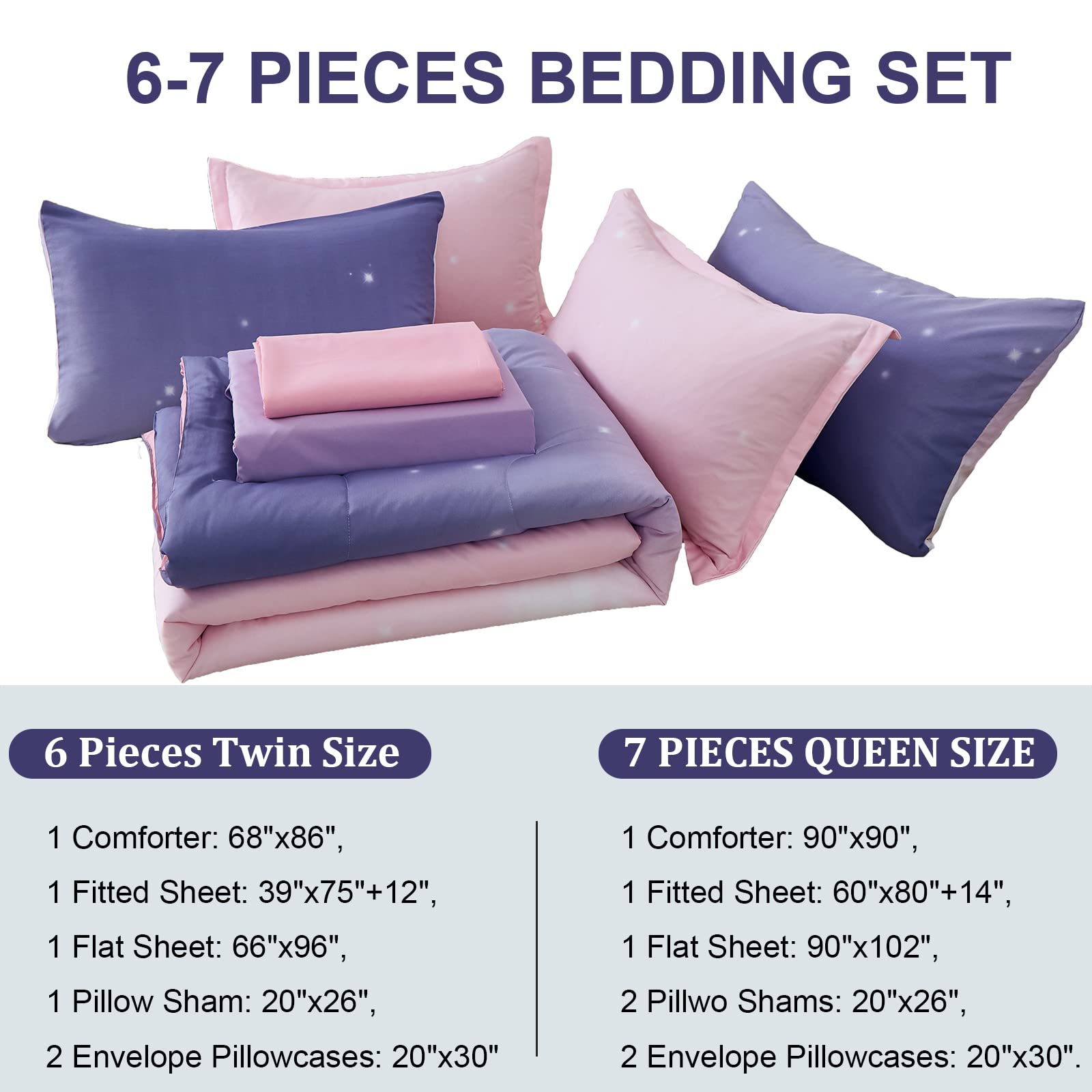 Dinjoy envelope pillowcases complete the 7-piece bed-in-a-bag
