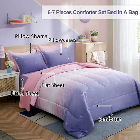 Dinjoy ombre pink purple design highlights modern girls' bedding