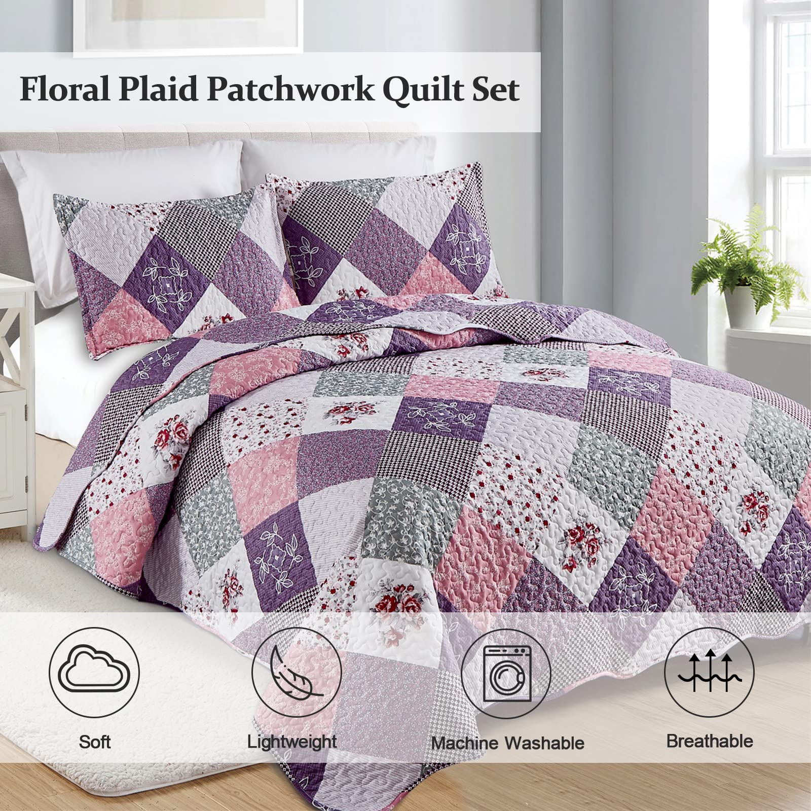 Dinjoy purple quilt pillowcases offer soft comfort and easy care.