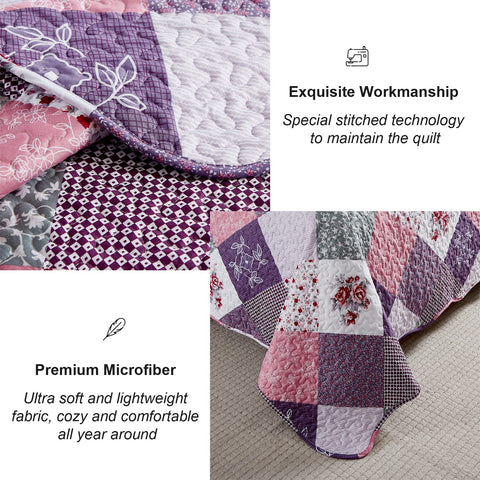 Dinjoy purple quilt set on bed, showcasing versatile styling for spring and autumn.