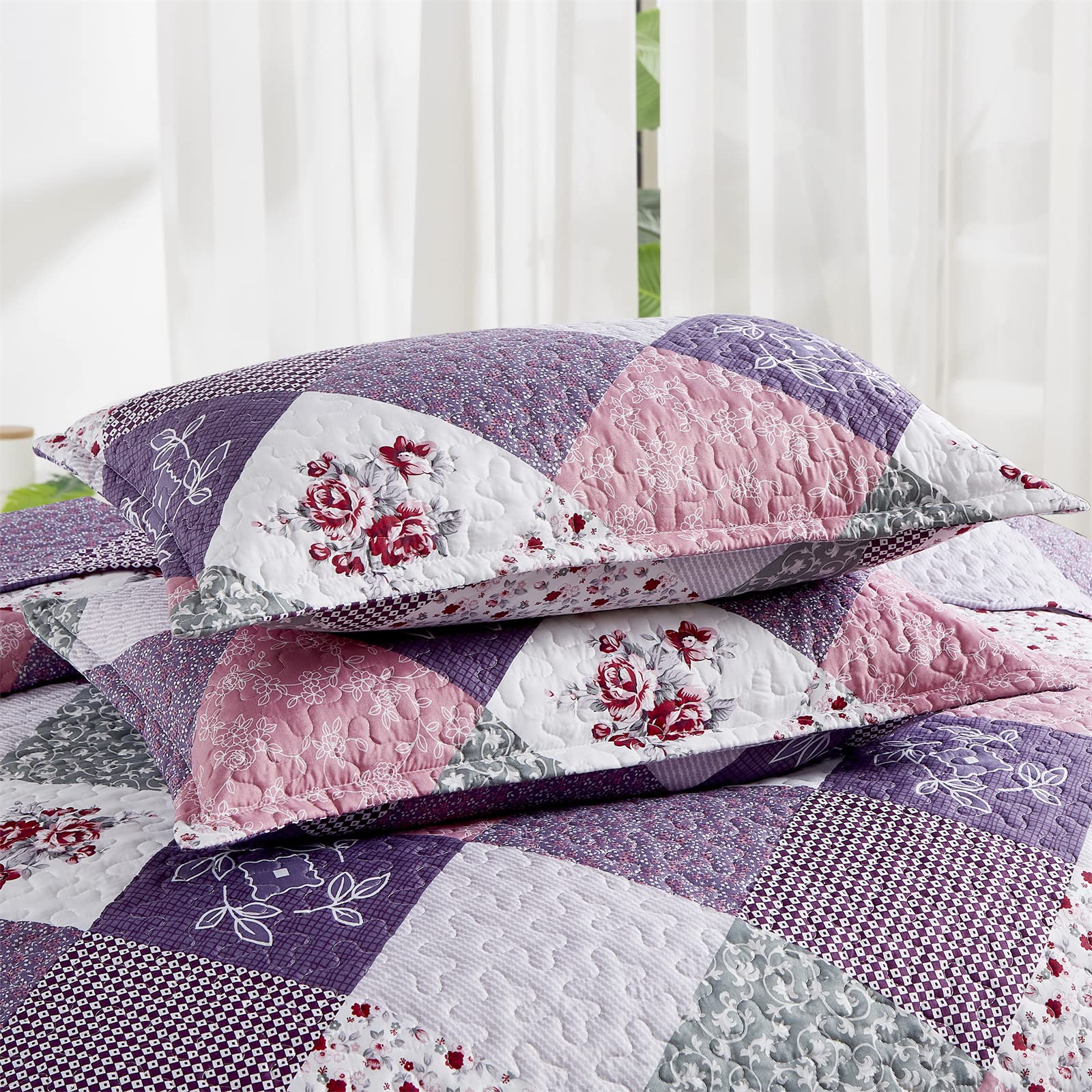 Dinjoy three-layer quilt construction provides versatile use as a bedspread.
