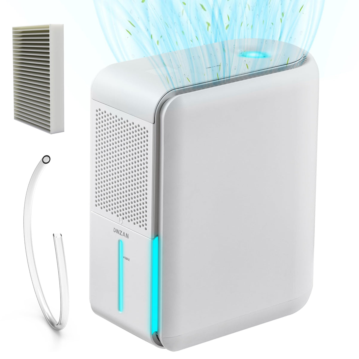 DINZAN 3-in-1 unit front view for compact space humidity control.