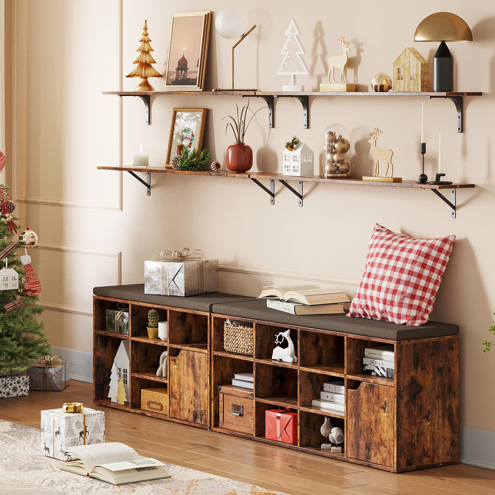 DINZI LVJ 47.3 inch shelving in living room for decor and organization.
