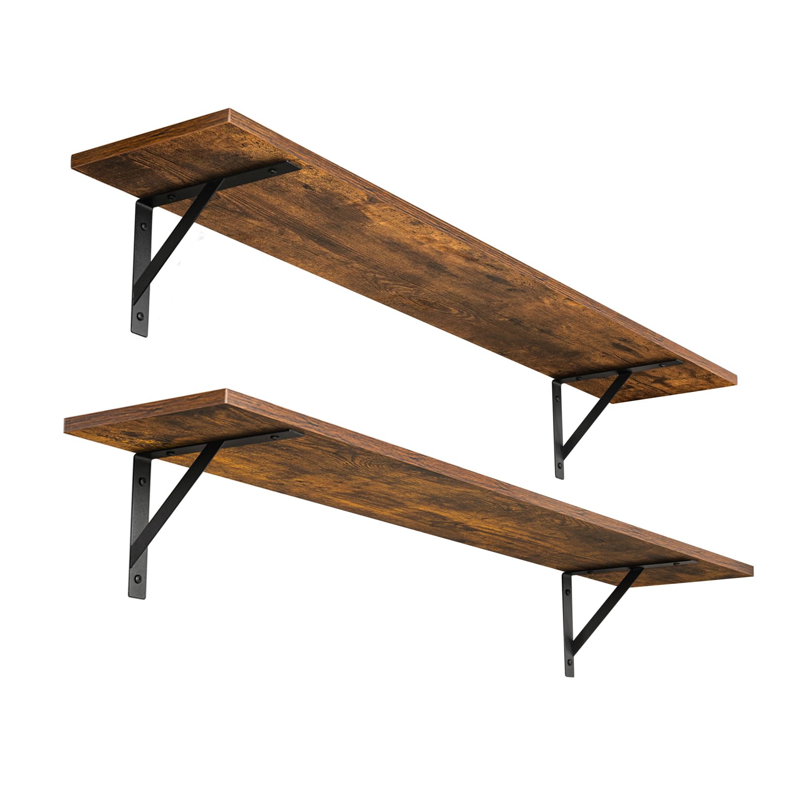 DINZI LVJ long wall shelves displaying organized décor on rustic brown finish
