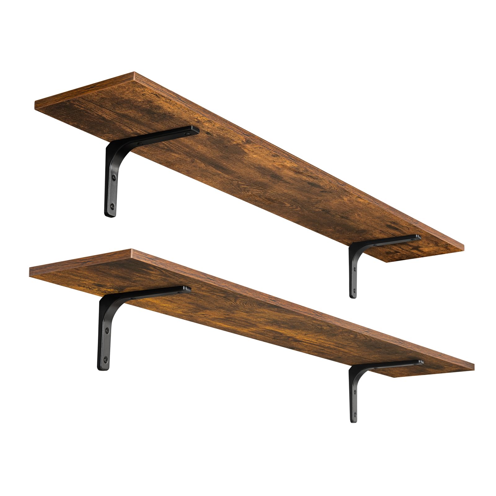 DINZI LVJ long wall shelves with rustic brown finish offering expansive storage