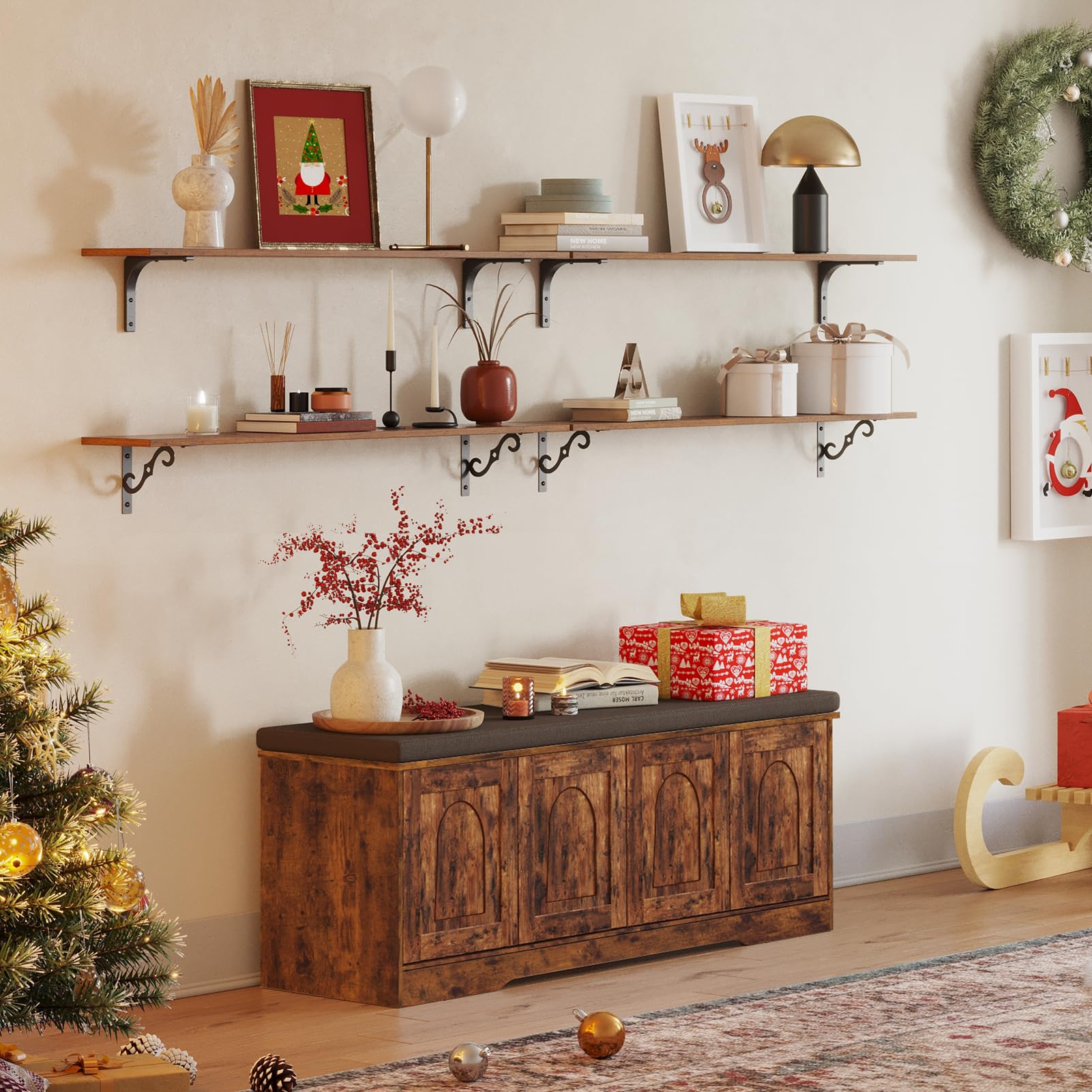 DINZI LVJ rustic brown finish shelves for decorative storage