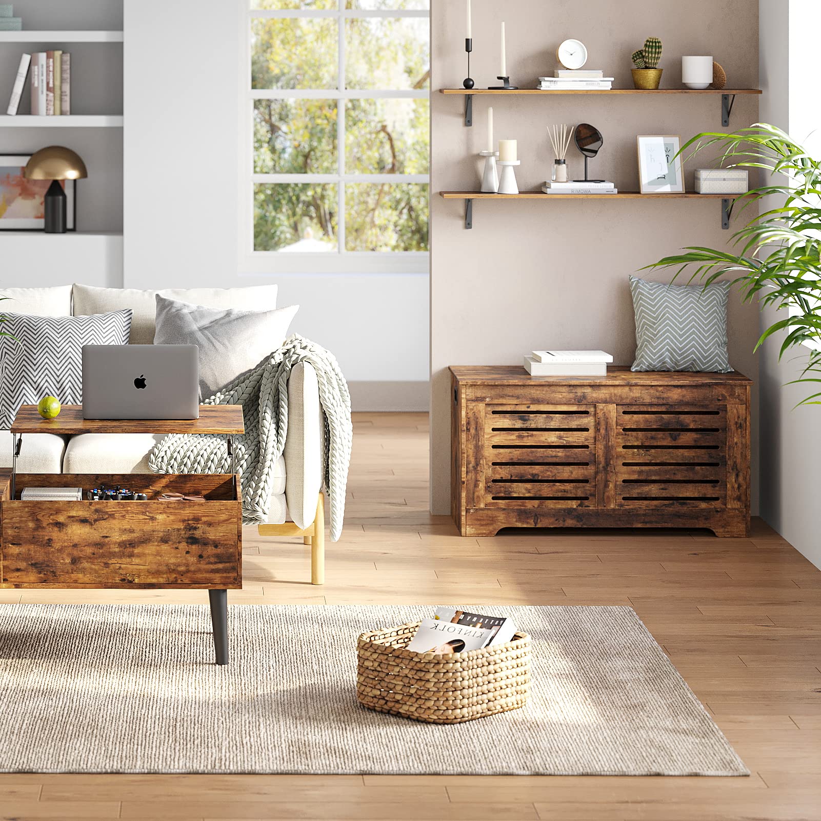 DINZI LVJ rustic wood grain with metal accents enhancing home decor.