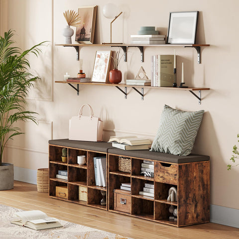 DINZI LVJ wall shelves in living room arrangement with decorative items.