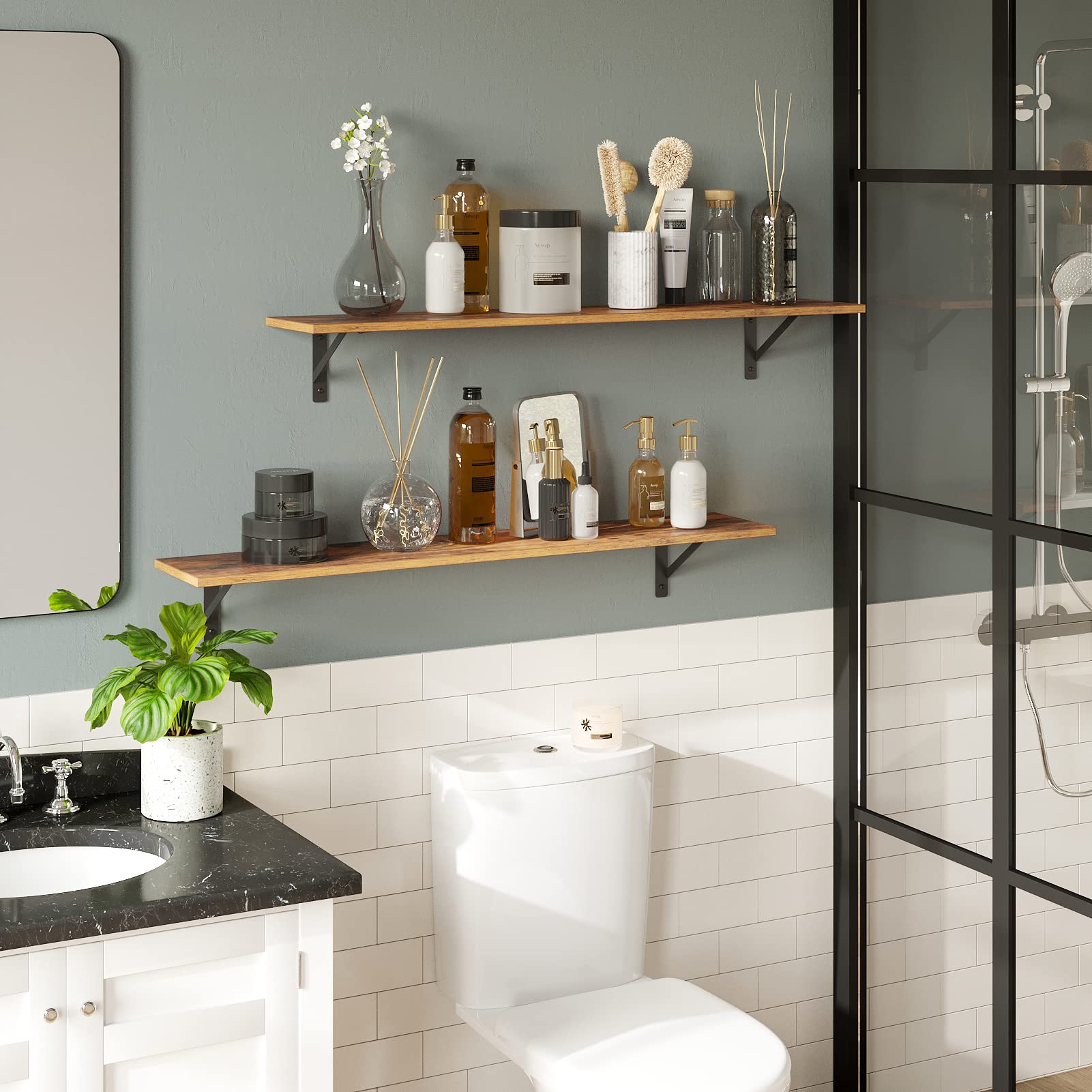 DINZI LVJ rustic brown wood shelf panel adds vintage-modern vibe