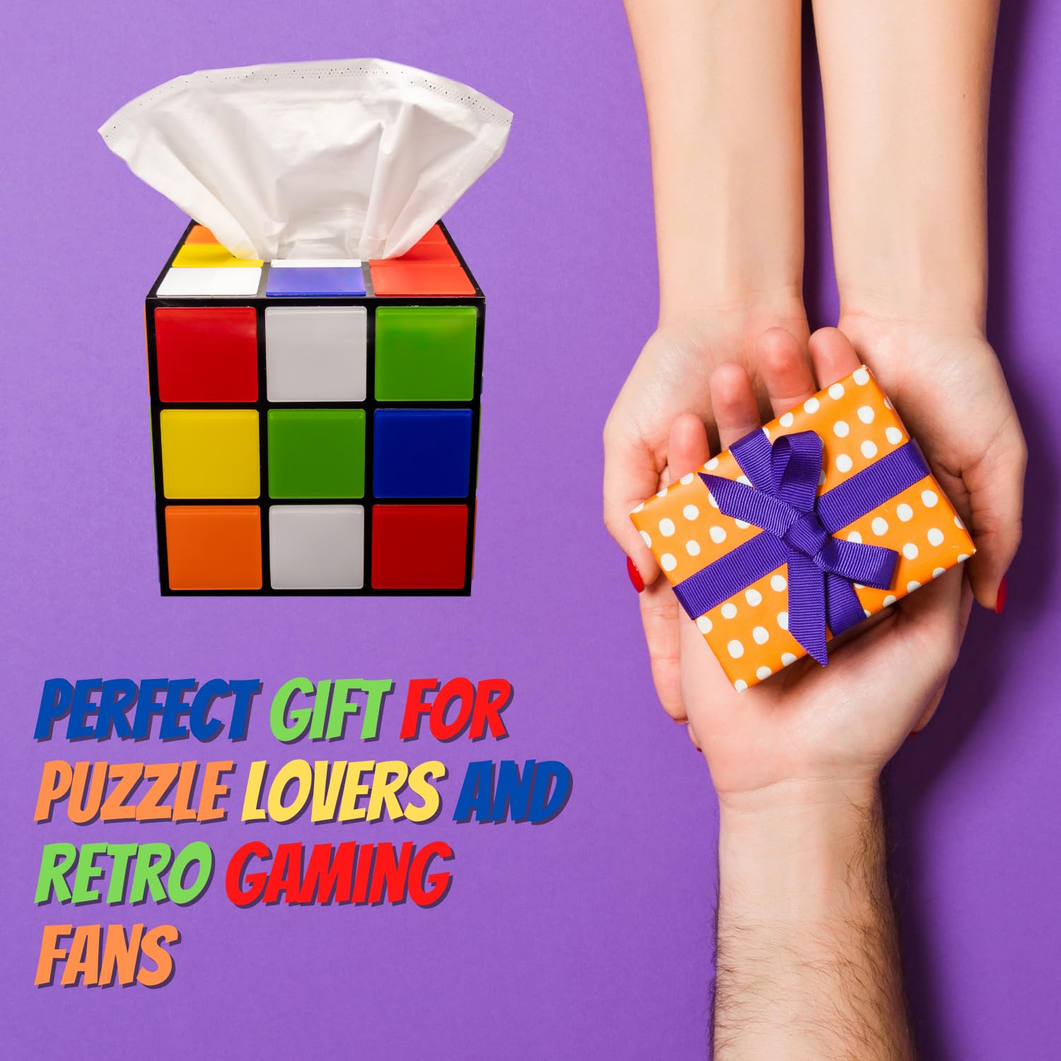 Gift-ready Rubik’s Cube style tissue cover sparks conversation and daily use.