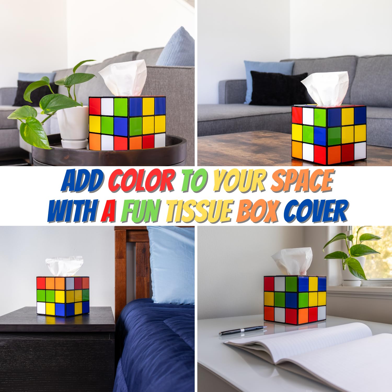 Magic Cube Tissue Box Cover with magnetic base—easy refills and secure placement.