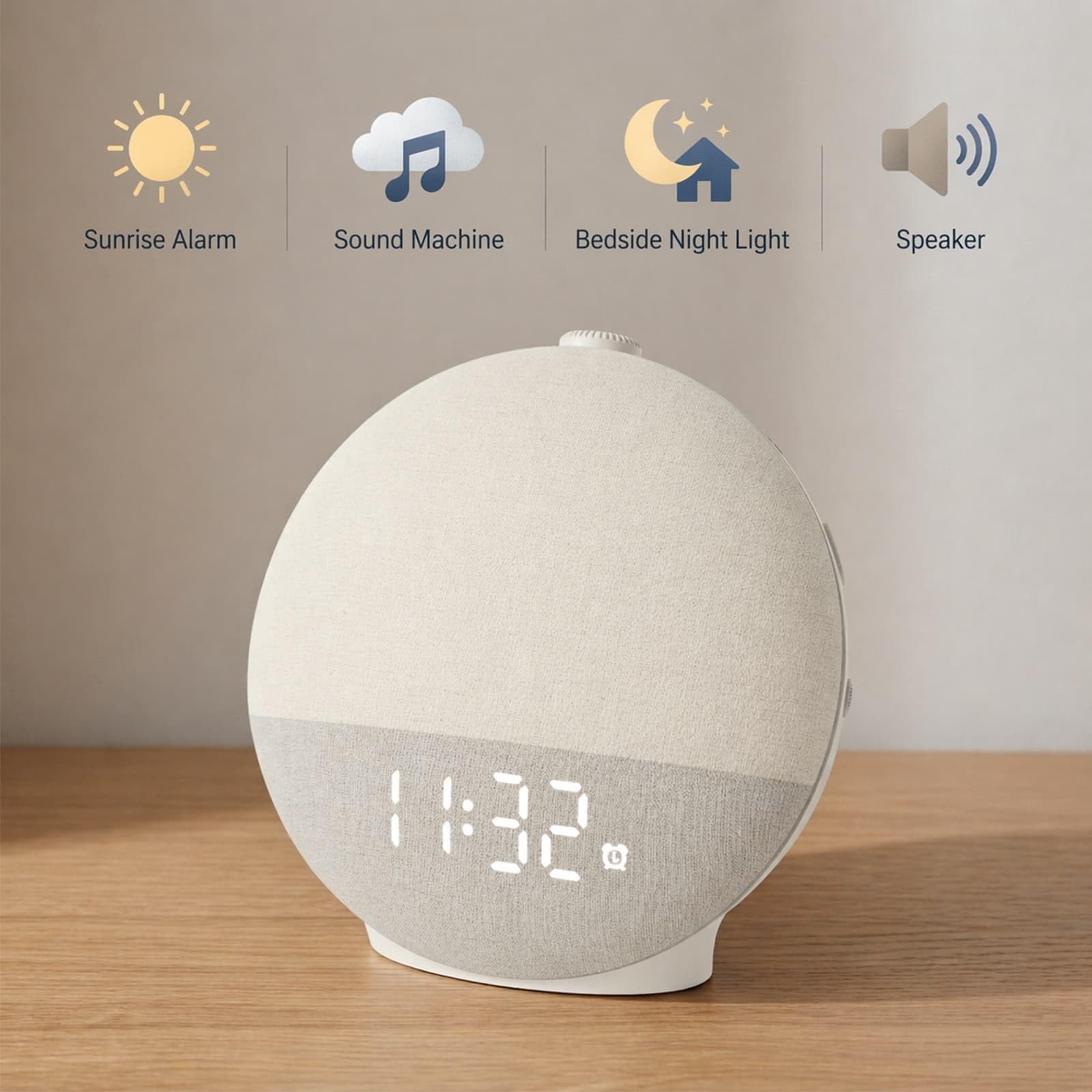 Diol Tode All-in-One Bedside Device combining clock, light, and sound