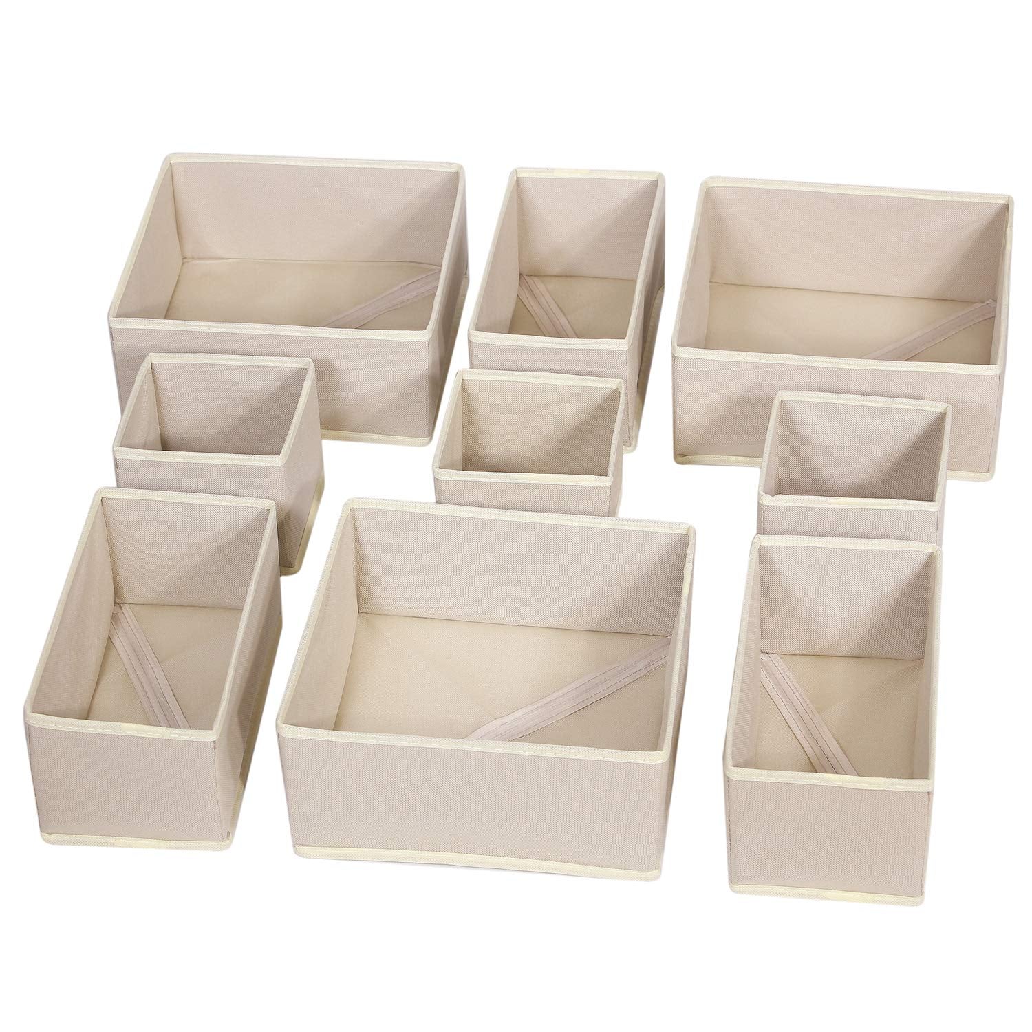 DIOMMELL nine-pack storage boxes in beige, front view, ideal for closet organization.