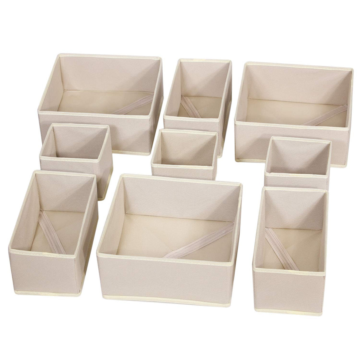 DIOMMELL nine-pack storage boxes in beige, front view, ideal for closet organization.