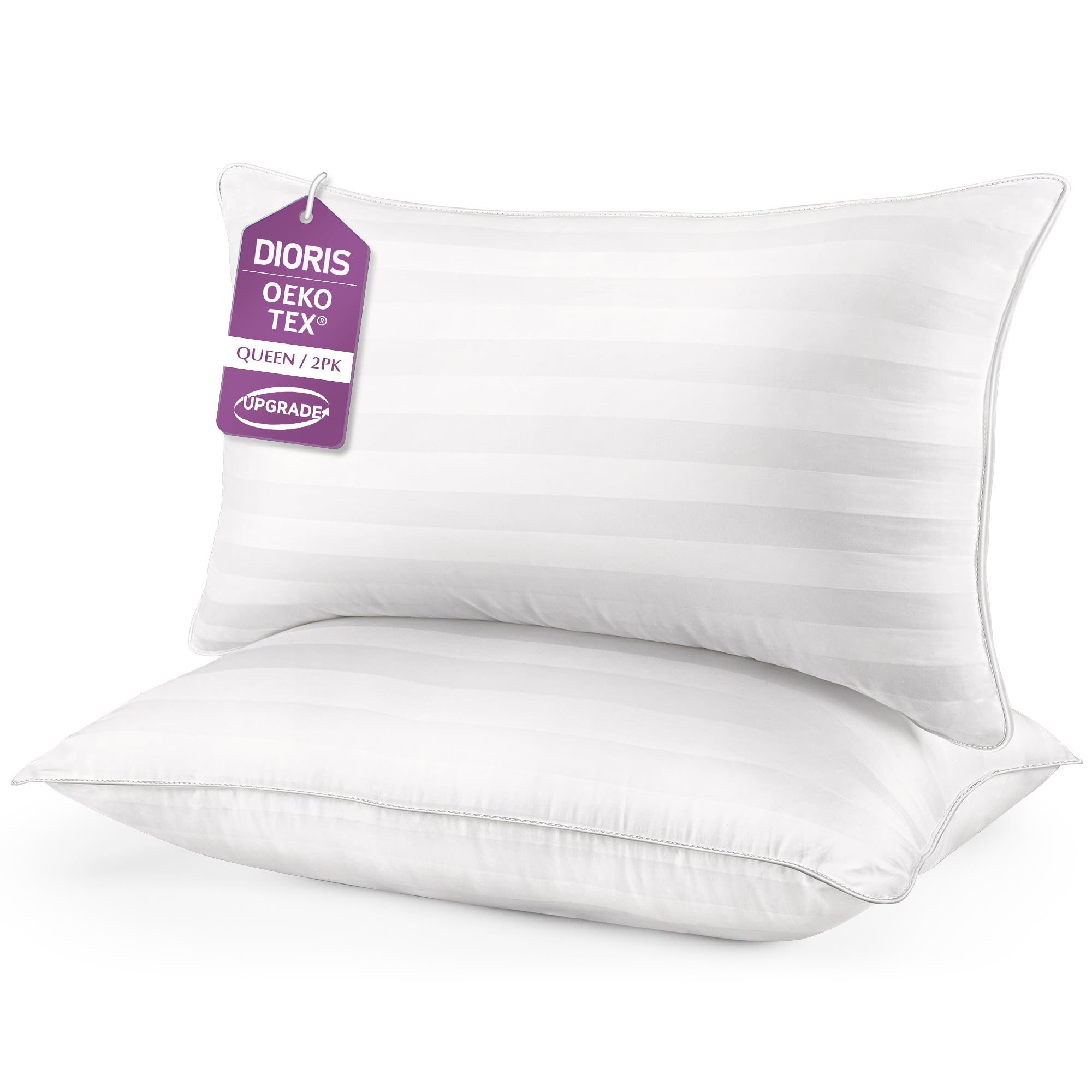 DIORIS queen pillows 2-pack cover closeup showing premium fabric and texture for cooling comfort.