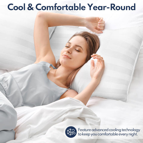 DIORIS queen pillows 2-pack hollow fiberfill interior for breathable, slow-rebound comfort.