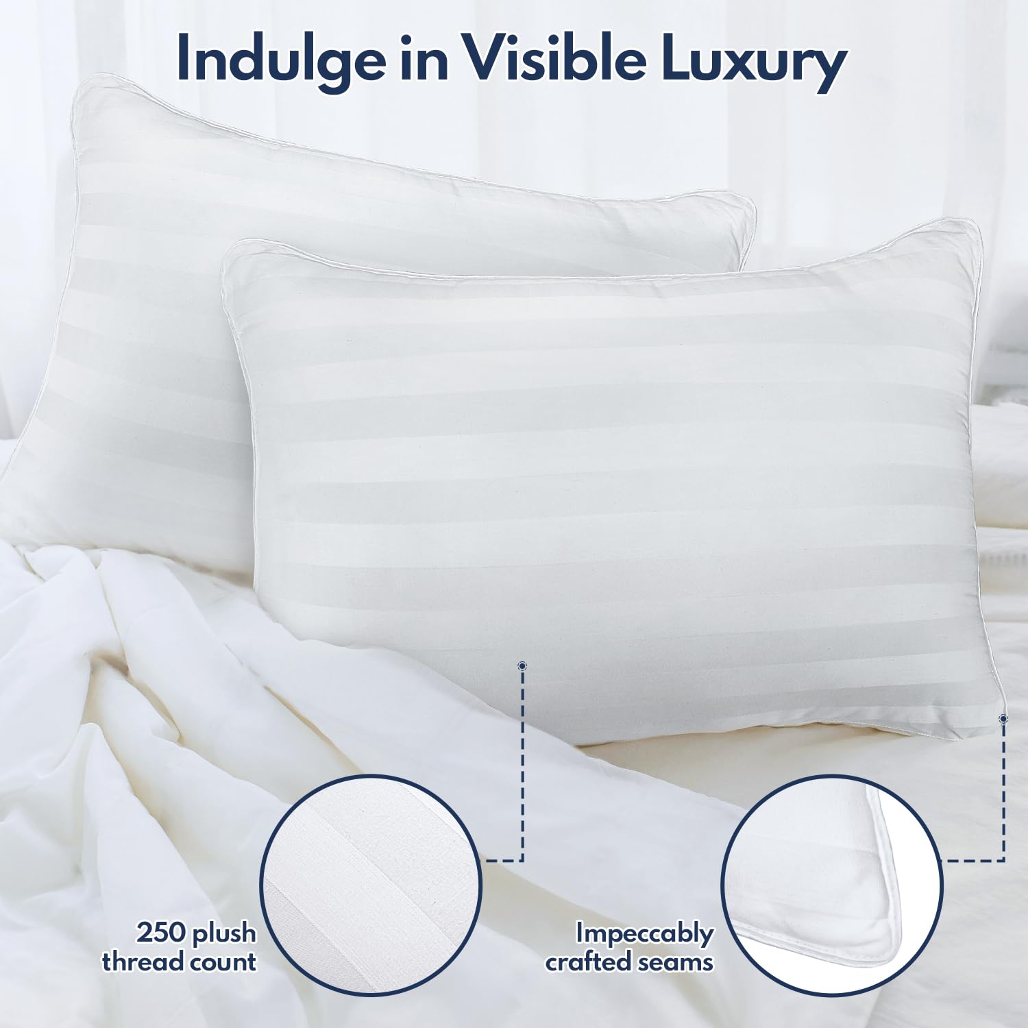 Dioris Queen Pillows care label showing machine washable convenience