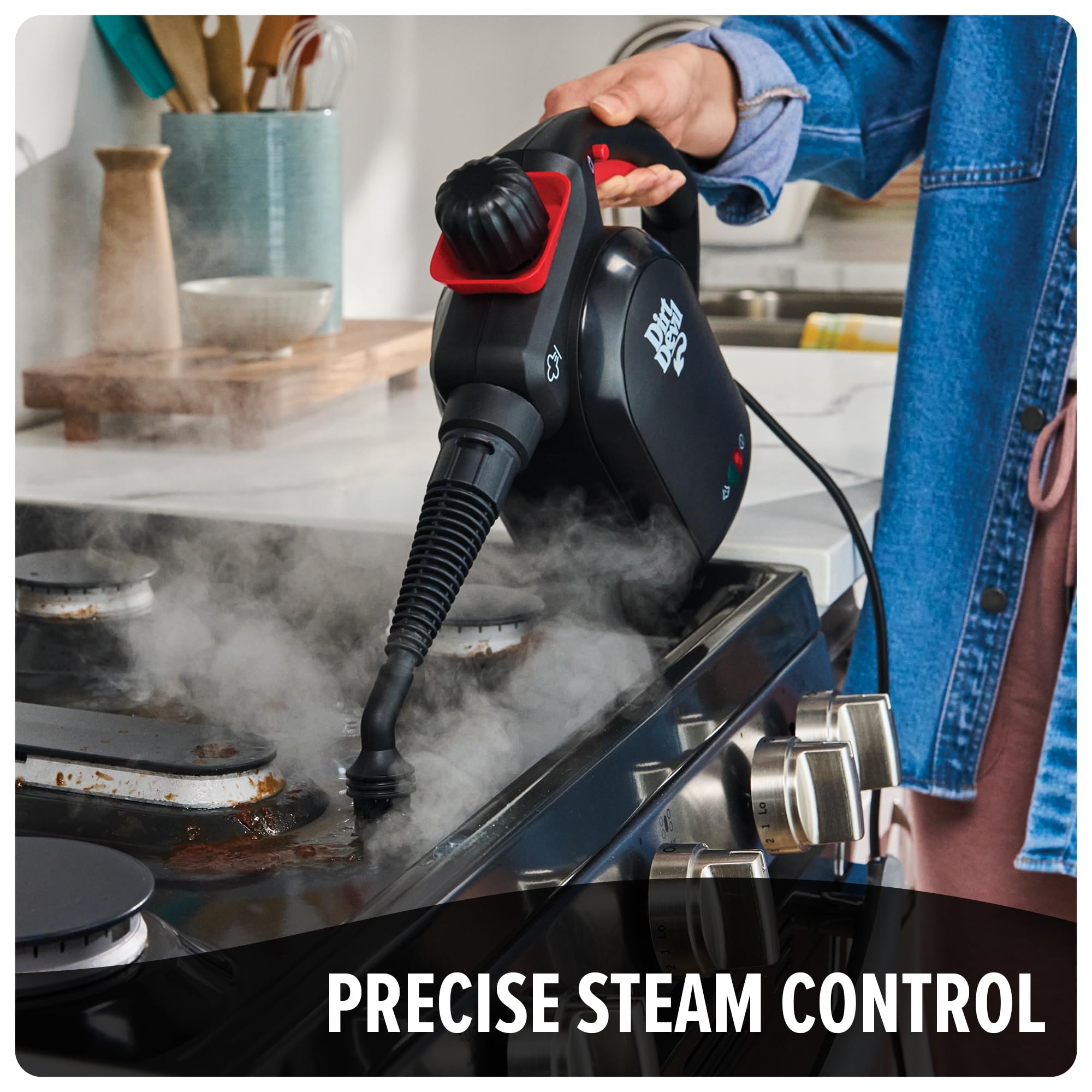 Dirt Devil 7-in-1 steamer flat-scraper to lift tough residues
