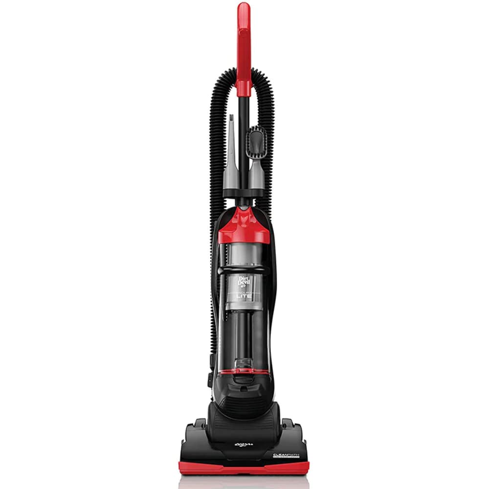 Dirt Devil Endura Lite upright side view, lightweight design for effortless maneuverability.