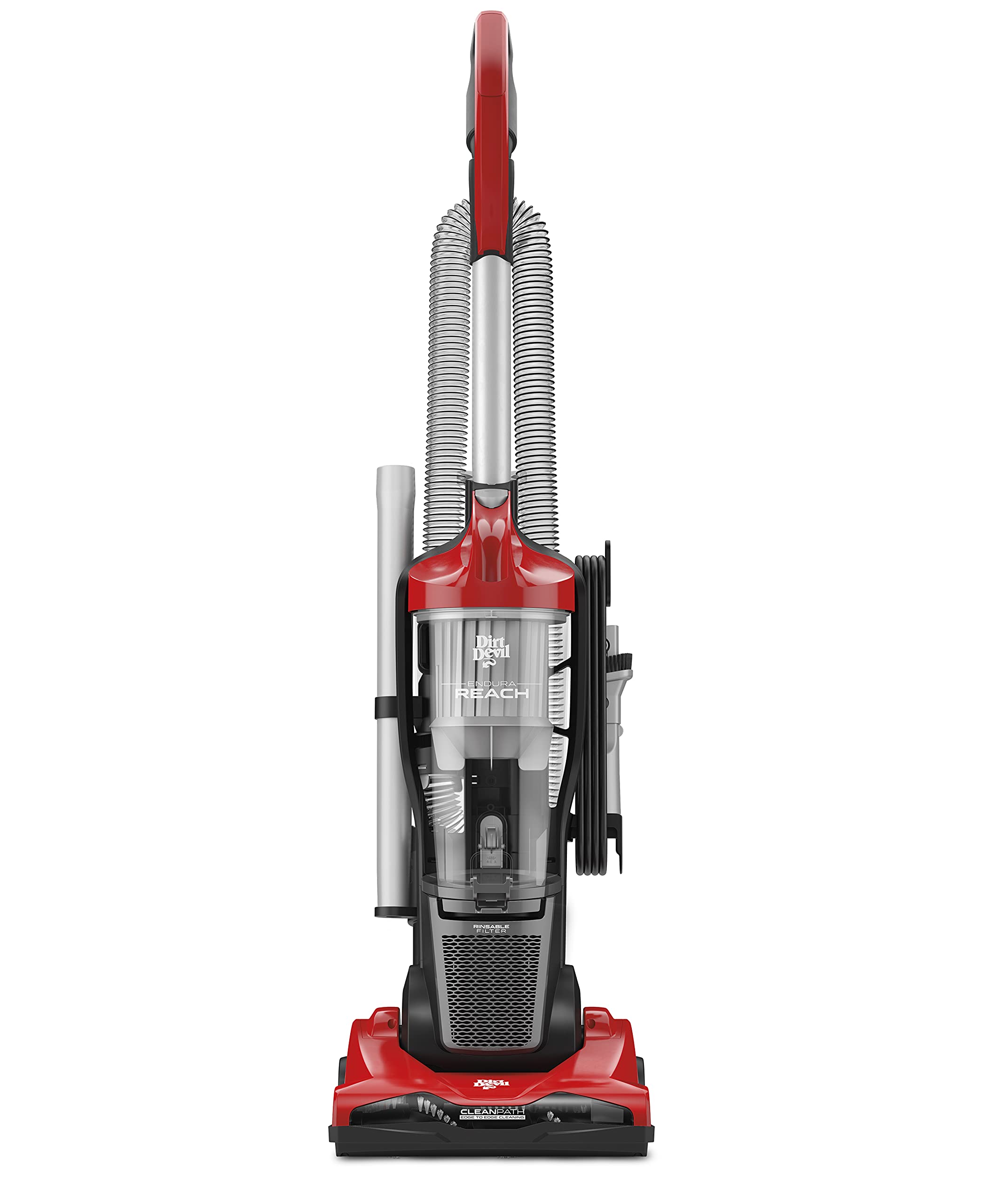 Dirt Devil Endura Reach upright vacuum with extended wand for high and hard-to-reach surfaces.