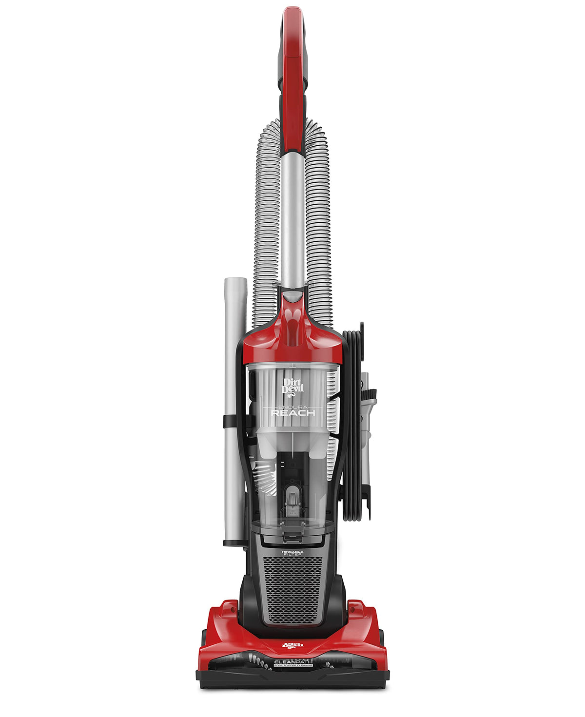 Dirt Devil Endura Reach upright vacuum with extended wand for high and hard-to-reach surfaces.