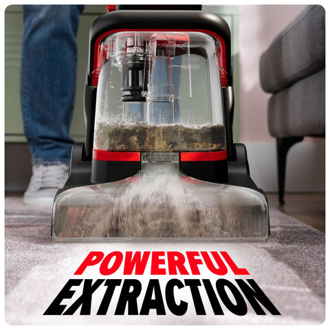 Dirt Devil full-size carpet cleaner dual tanks for clean and dirty water.