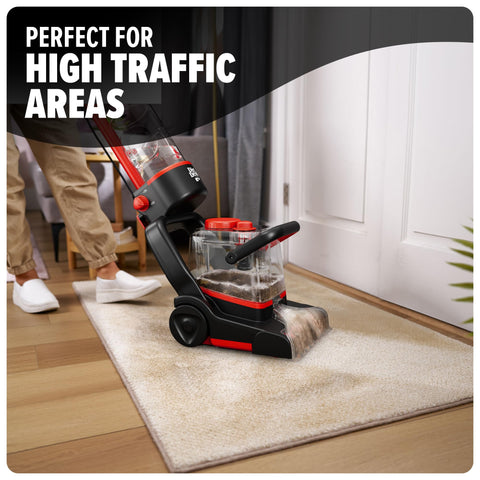 Dirt Devil full-size carpet cleaner ergonomic handle for comfortable cleaning.