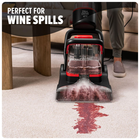 Dirt Devil full-size carpet cleaner powerful extraction reduces dampness after cleaning.