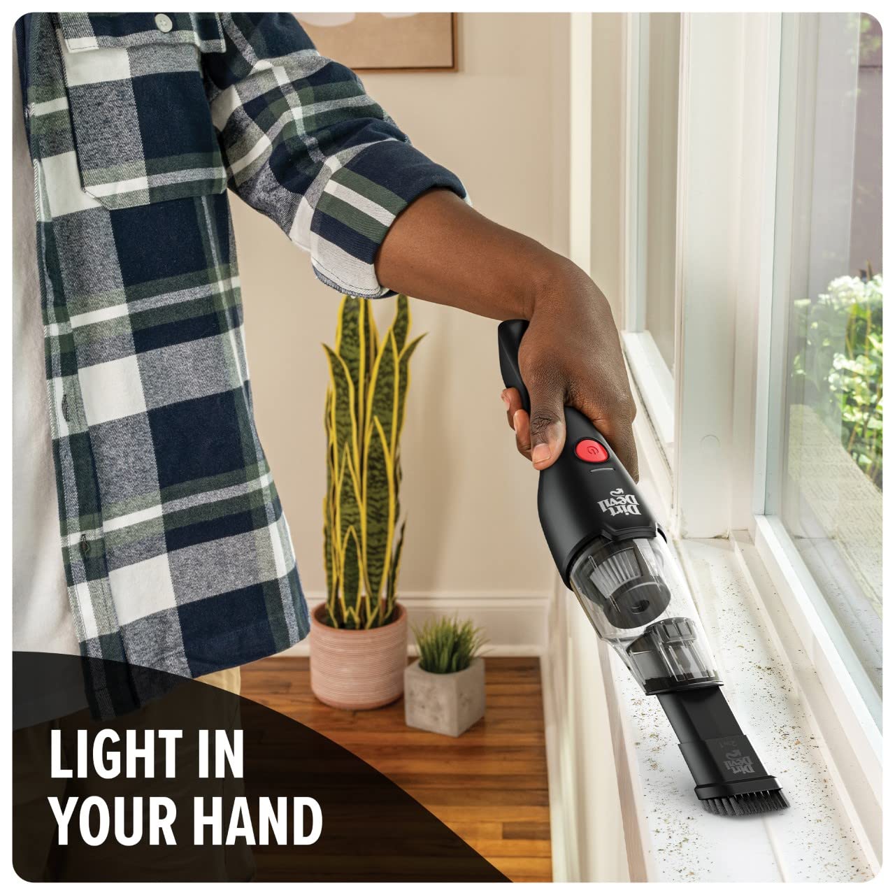 Dirt Devil Grab and Go+ compact design fits neatly in small spaces.