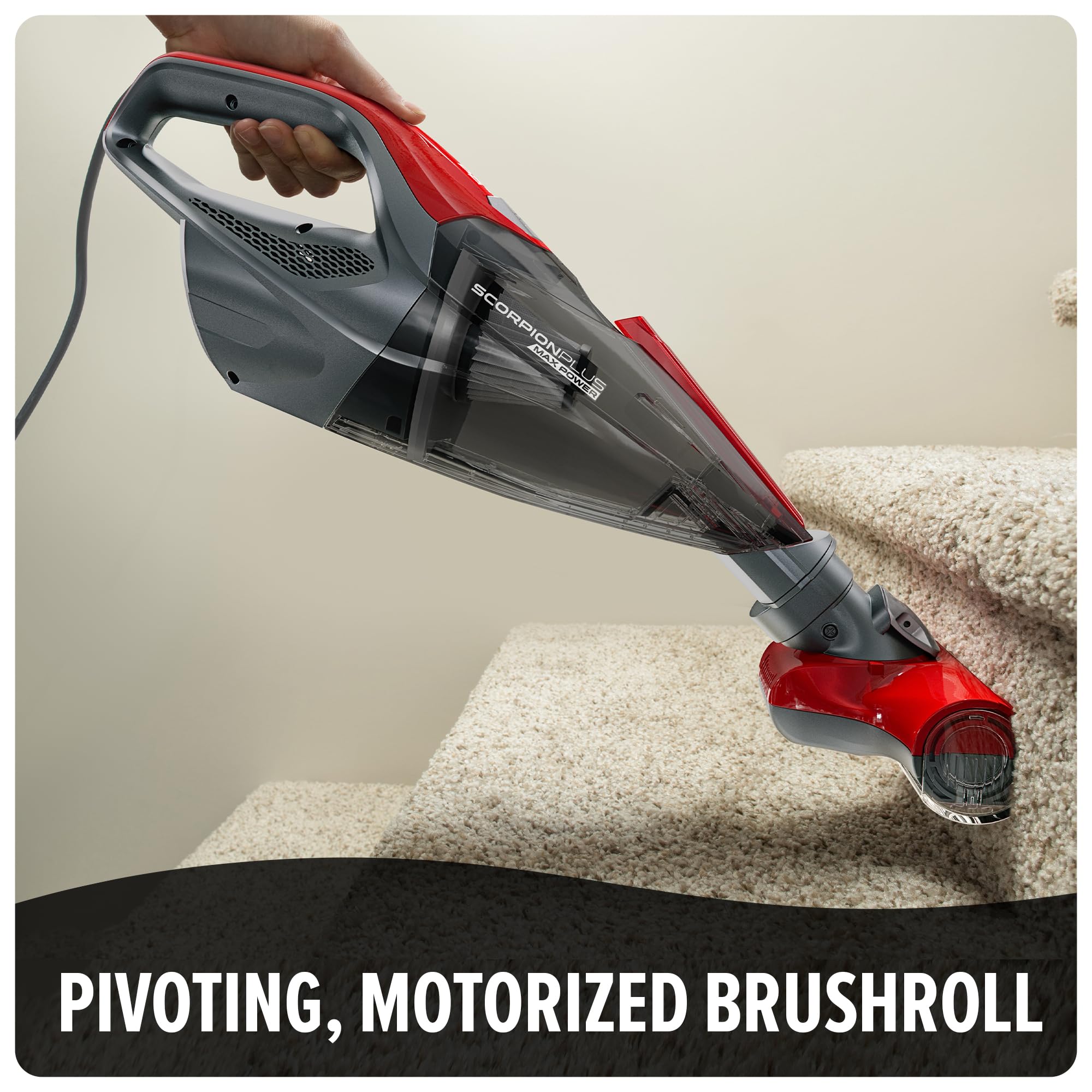 Dirt Devil Scorpion Plus with multi-surface tools tackling messes on upholstery