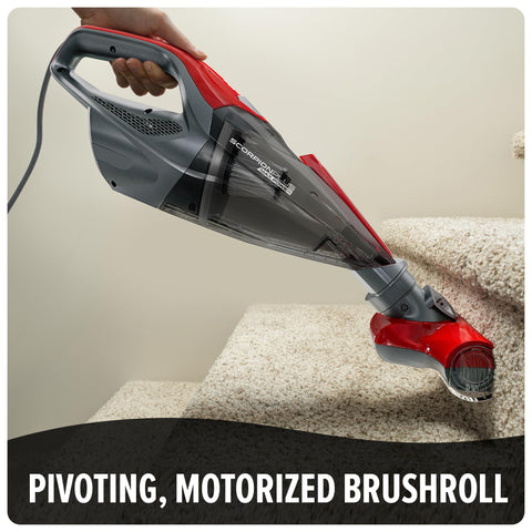 Dirt Devil Scorpion Plus with multi-surface tools tackling messes on upholstery