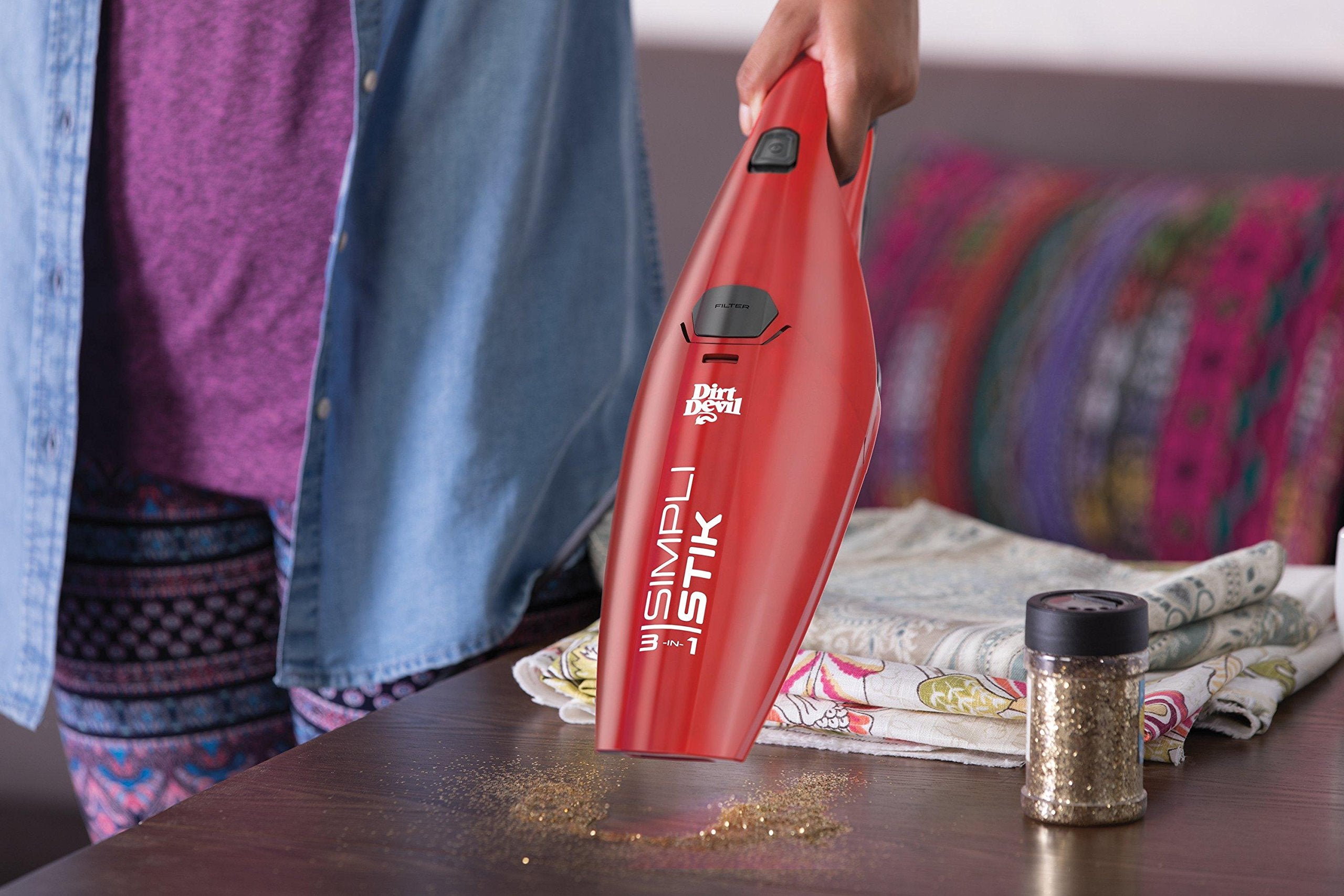 Dirt Devil SD20000RED Simpli-Stik 4-level height adjustment clean carpets and hard floors.