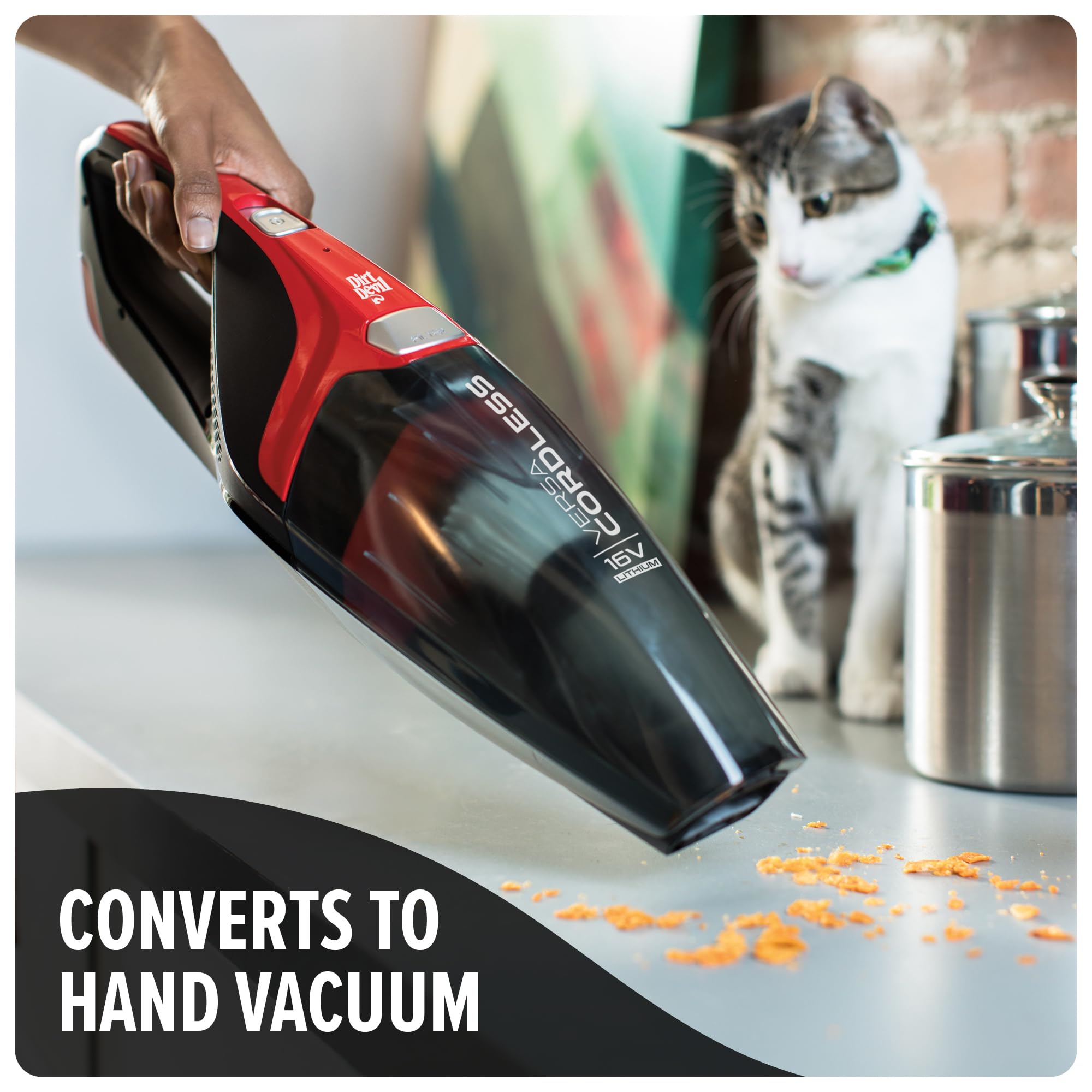 Dirt Devil Versa Stick's Spin4Pro brush lifts embedded dirt from carpets