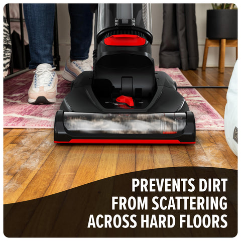 Dirt Devil upright vacuum featuring an easy-empty dirt cup