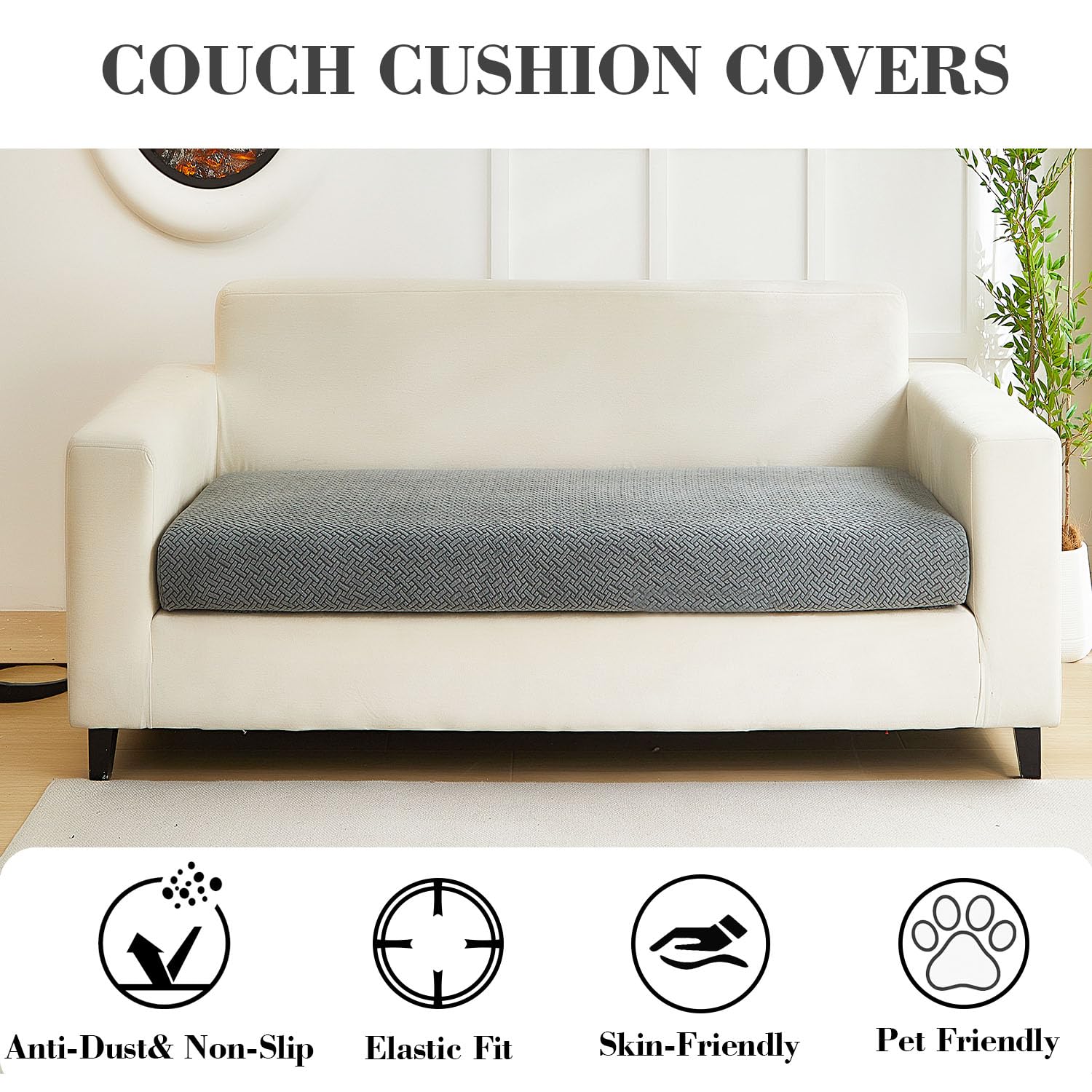 Disayu easy-install couch cover with thick elastic straps for quick fitting.