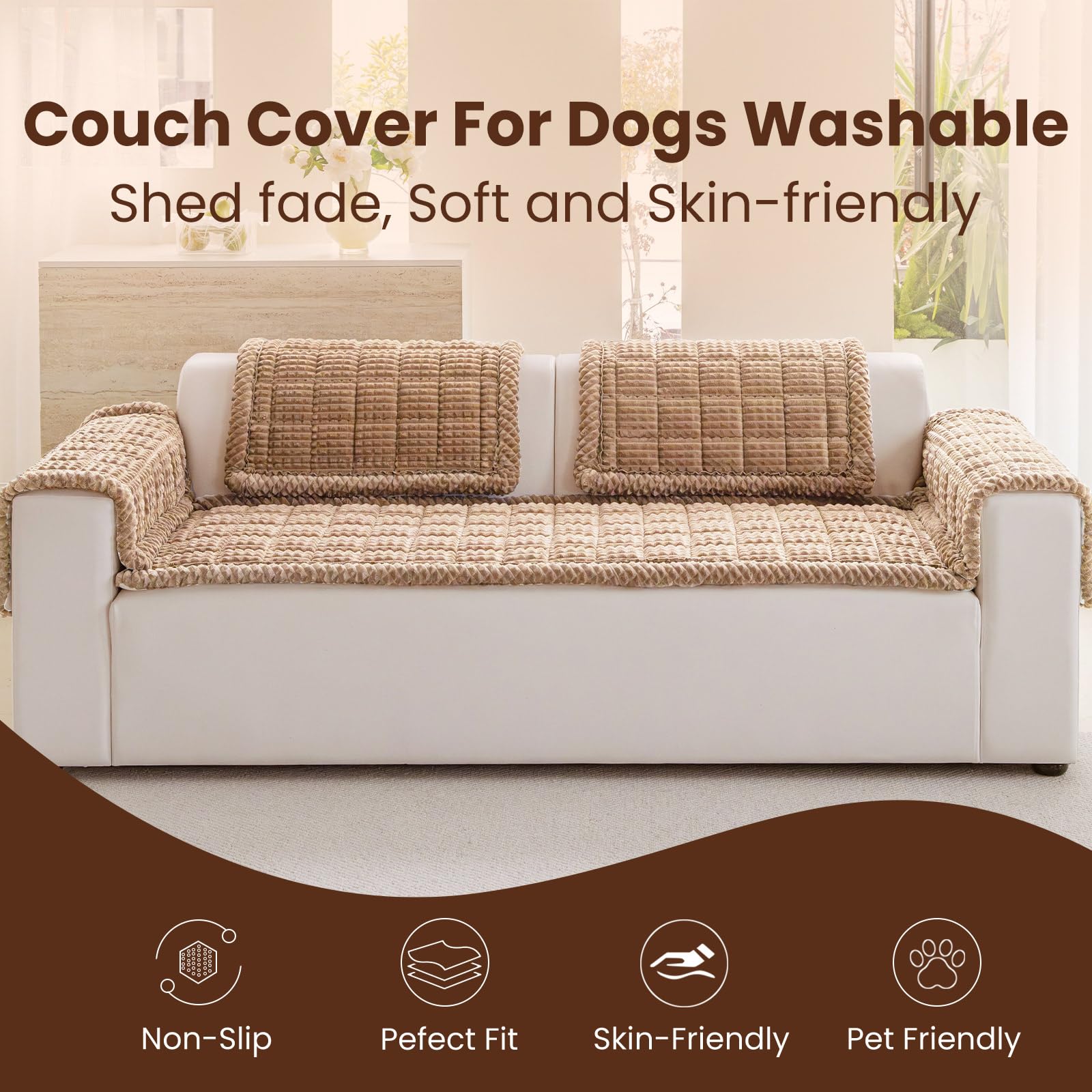 Disayu couch cover back with silicone grip prevents sliding during play.