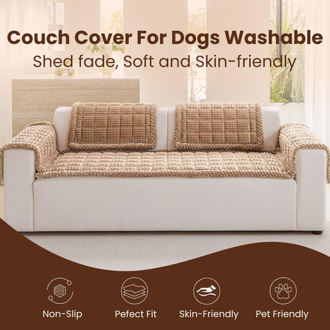 Disayu couch cover back with silicone grip prevents sliding during play.