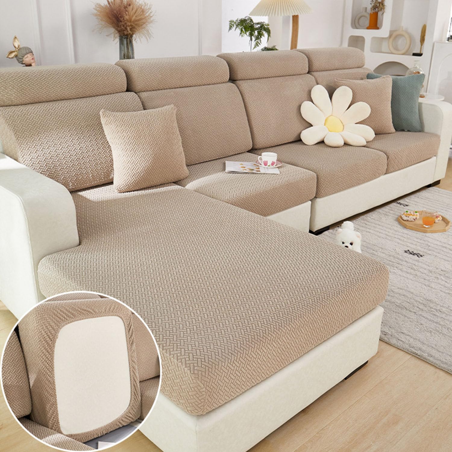 Disayu sectional couch coverage highlights universal fit and wrinkle resistance.