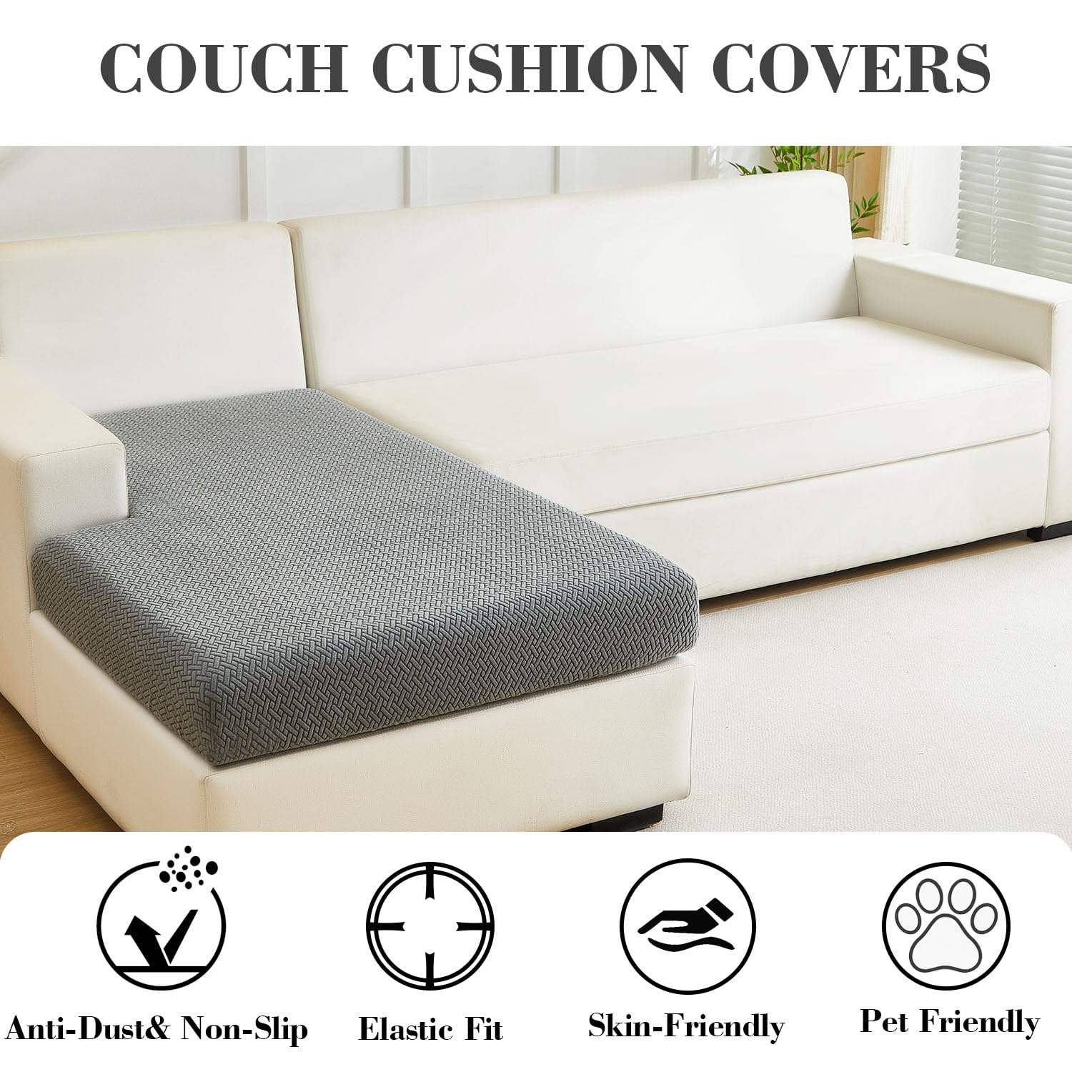 Disayu sofa cover easy-install straps demonstrate quick, wrinkle-free setup.