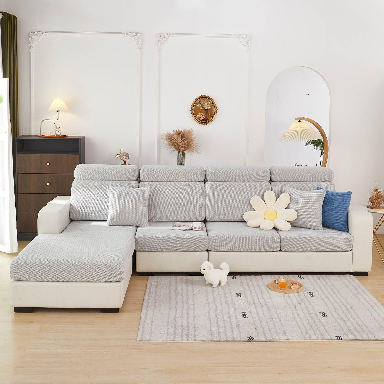 Disayu light gray textured cover adds subtle decor
