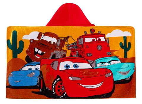 Disney Cars hooded towel made from 100% cotton for soft absorbency.