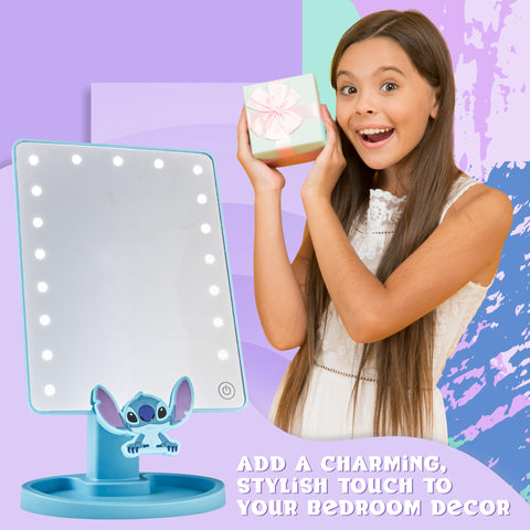 Disney LED vanity mirror highlights convenient lighting for precise makeup application.