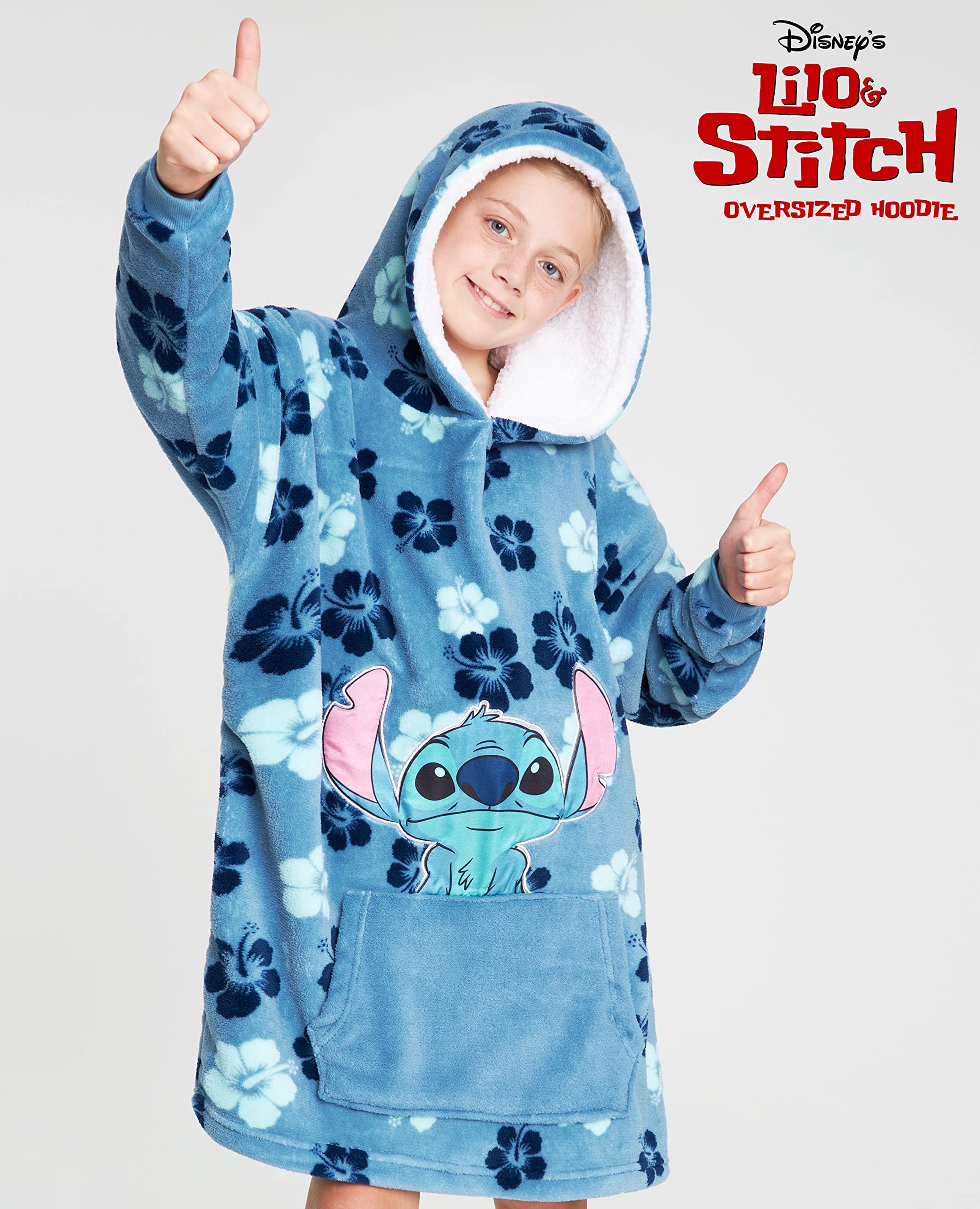 Disney Stitch blanket hoodie wearable design ideal for lounging and sleepovers.