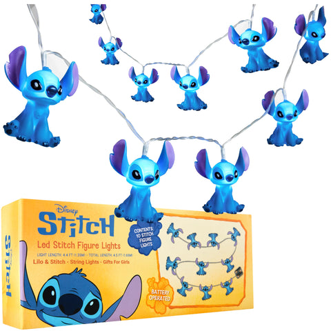Disney Stitch LED string lights with blue Stitch figures, 59-inch length for cozy rooms.